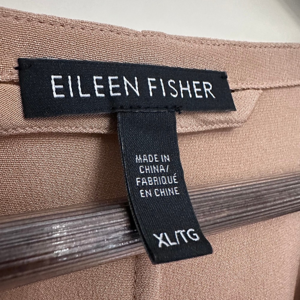 Eileen Fisher 100% Silk Kimono Jacket Women's XL Camel Open Front Belted Pockets - Picture 2 of 8